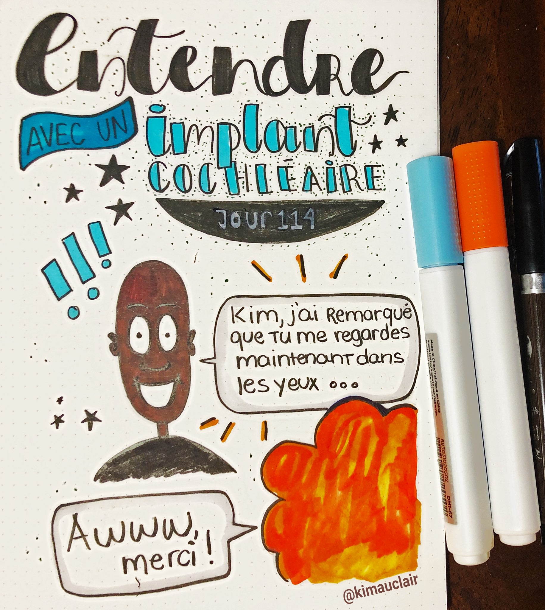 Une illustration de Kim Auclair où elle entend sans regarder la bouche de son interlocuteur